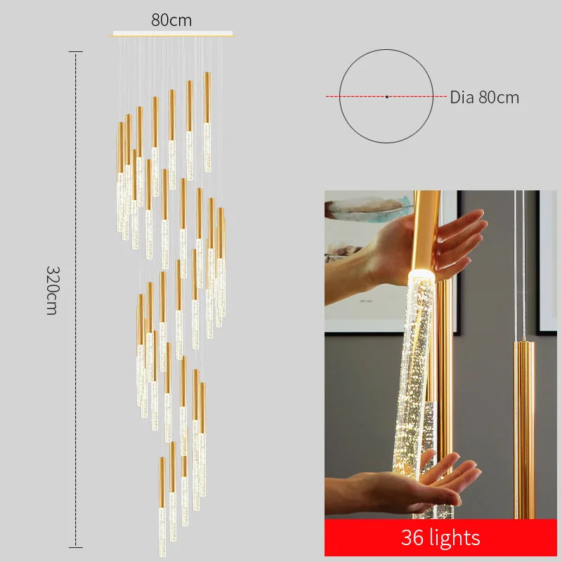 Modern Chandelier Lighting for Staircase Large Long Crystal Lamps Hallway Lobby Gold Chain Chandeliers Home Decor Light