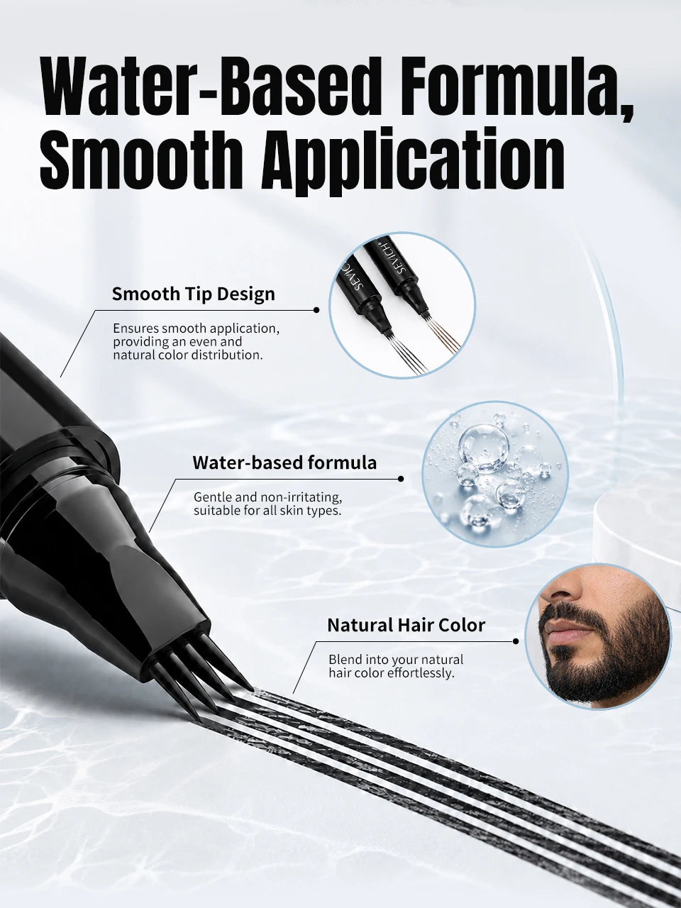 Men Beard Filling Pen+Brush Kit for Beard, Hairline, Eyebrow Shaping Color Beard Filling Pen Beard Enhancer Brush Man Cosmetic