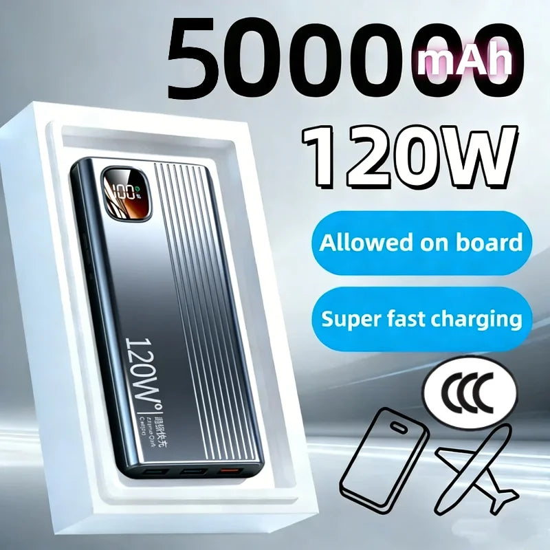 500000mAh Power Bank 120W Super Fast Charging Portable Mobile Power Digital Display Ultralarge Capacity External Battery 2026