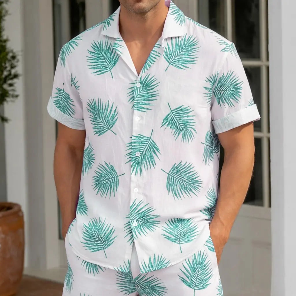 Men's Summer Tropical Palm Leaf Hawaiian 3D Print Short Sleeve Shirt Button Up Turndown Collar Beach Wear for Spring Summer