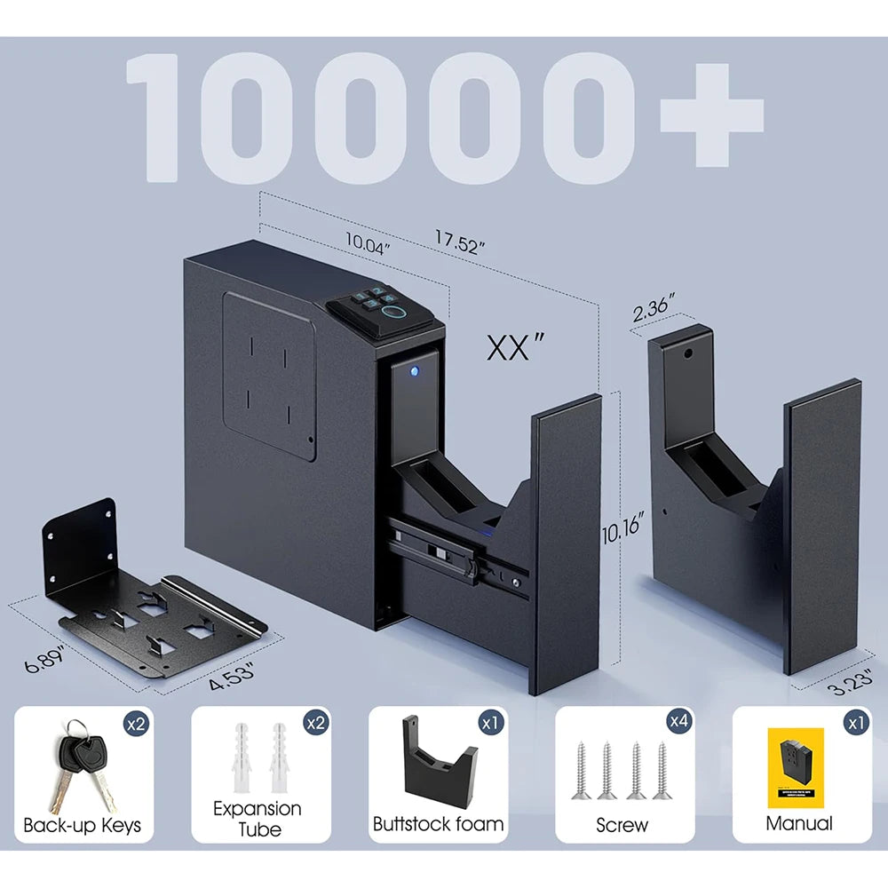 Biometric Gun Safe, 4 Ways Unlock with Fingerprint, Key Access, PIN Code, Mounted Nightstand Pistol Safe and Gun Lock Box