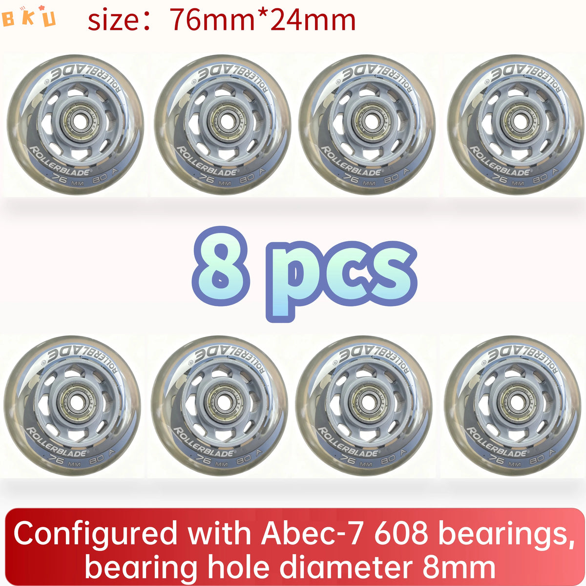 8-Piece PU Replacement Wheels 76mm(3") with ABEC-7 Bearings, PP+PU Material Fit Inline Skates/Kids Scooters/Strollers/Luggage