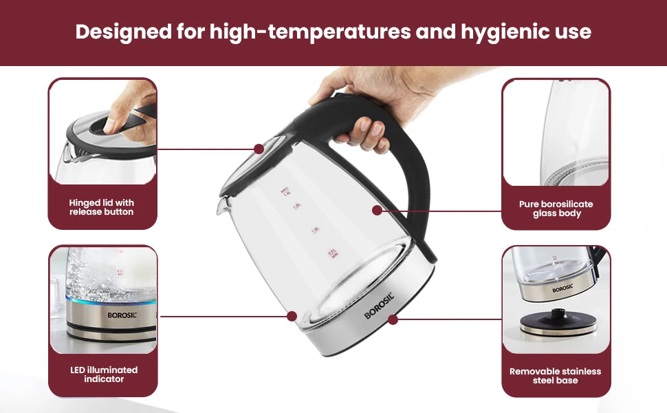 1.8L Electric Glass Kettle Cordless Digital Temperature Control Water Boiler with Automatic Shut-off for Home Car RV Use