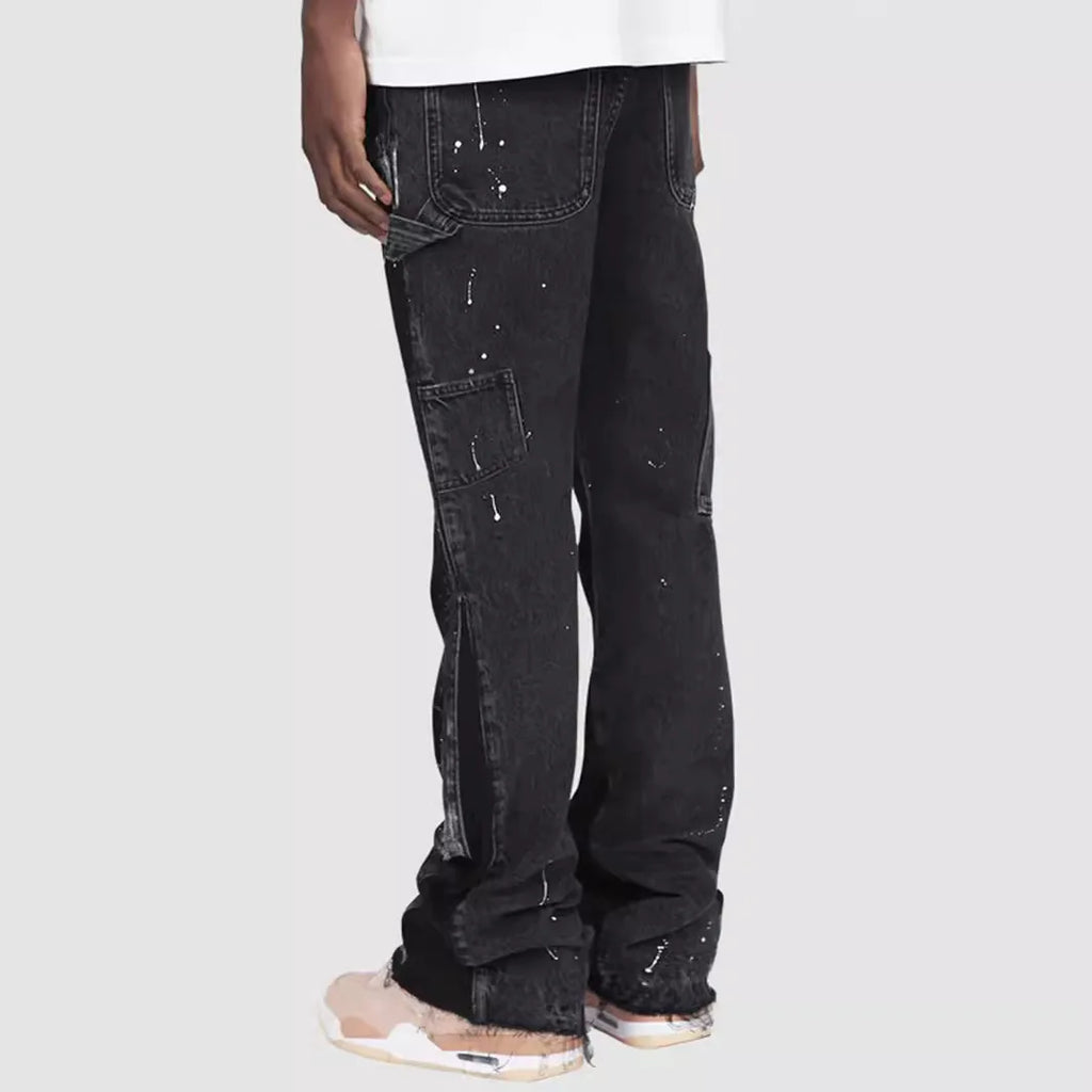 Mens Fashion Jeans Work Pants European American Style Workwear Elastic Patchwork Denim Layered Flared Pants S-XXL Streetwear