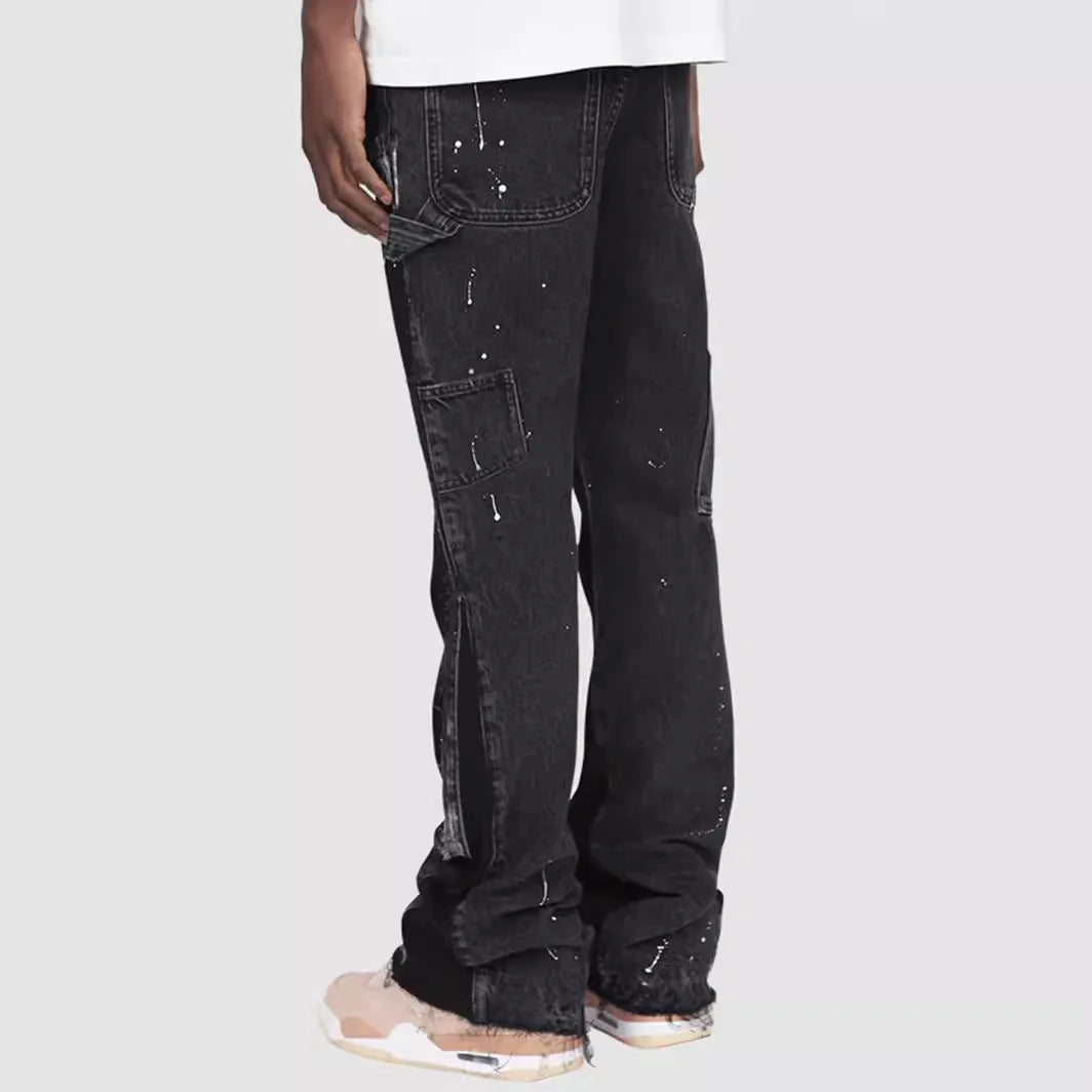 Mens Fashion Jeans Work Pants European American Style Workwear Elastic Patchwork Denim Layered Flared Pants S-XXL Streetwear