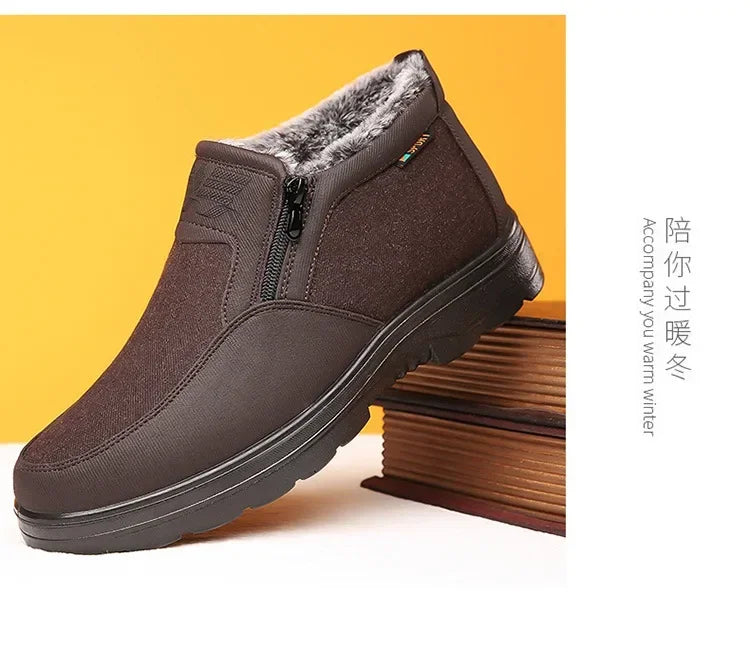 Cotton Shoes Middle-aged Elderly Men's New Plush Warm Anti Slip Waterproof Snow Boots Outdoor Work Travel Leisure Shoes 2024