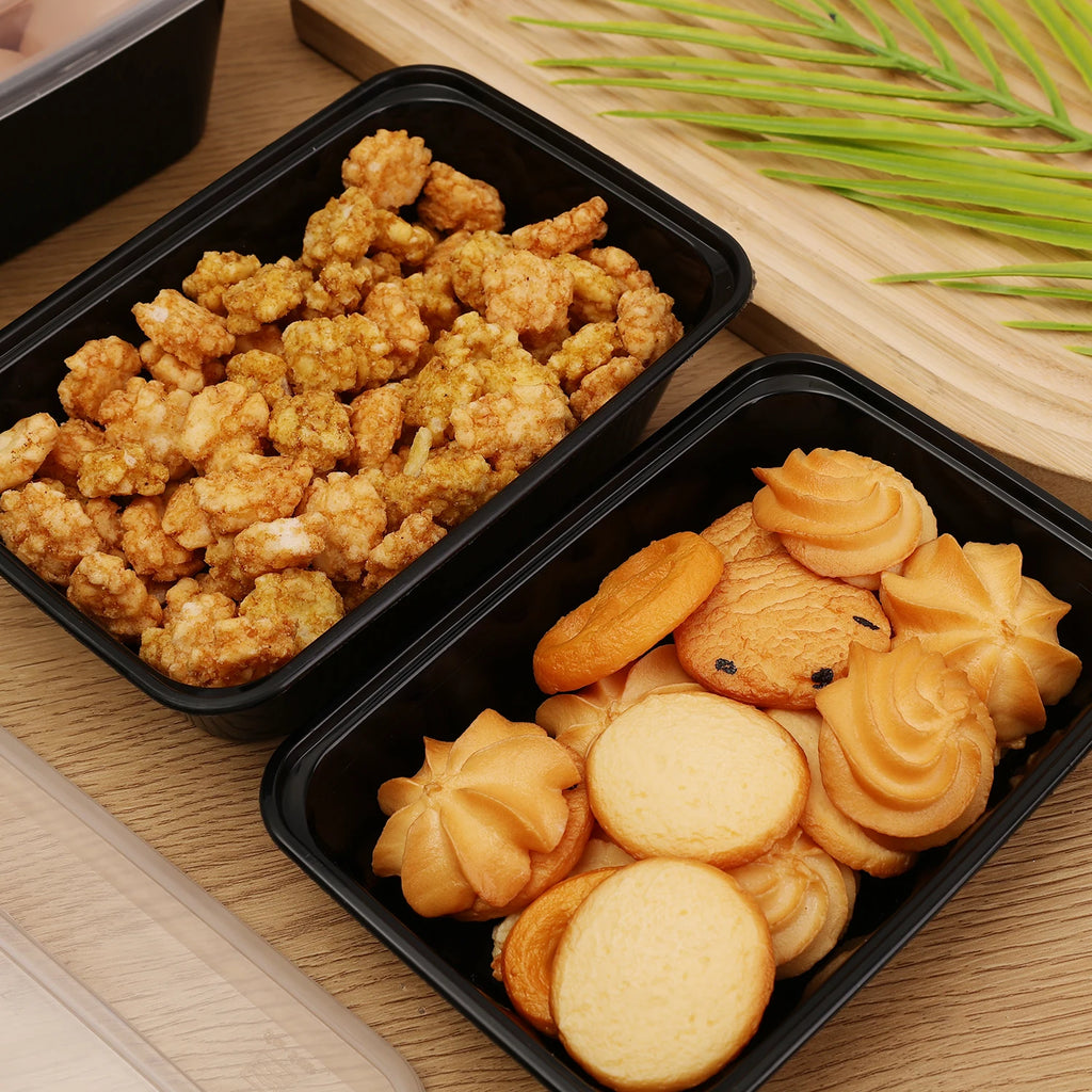 10/30pcs Disposable Food Containers Black Plastic Salads Sandwiches Lunch Box with Lids Home Kitchen Refrigerator Storage Boxes