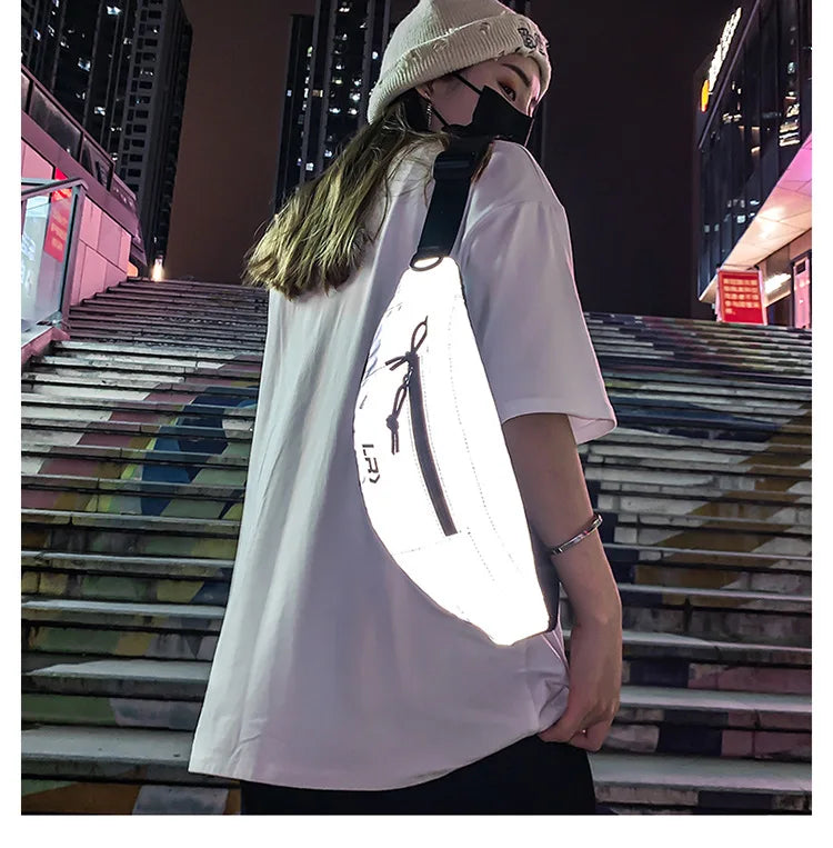 Techwear Style Colorful Reflective Fanny Pack Punk Hip Hop Crossbody Bag Men Women Outdoor Casual Motorcycle Sport Waist Bag