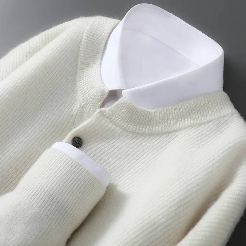 MVLYFLRT Men's 100% Merino Wool Round Neck Pullover Sweater Casual Thick Knit Autumn Winter Warm Cashmere Feel Sweater