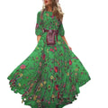 Women Printed Chiffon Dress Elegant Floral Maxi Dress for Women A-line Silhouette with High Waist Half Sleeves for Spring Fall