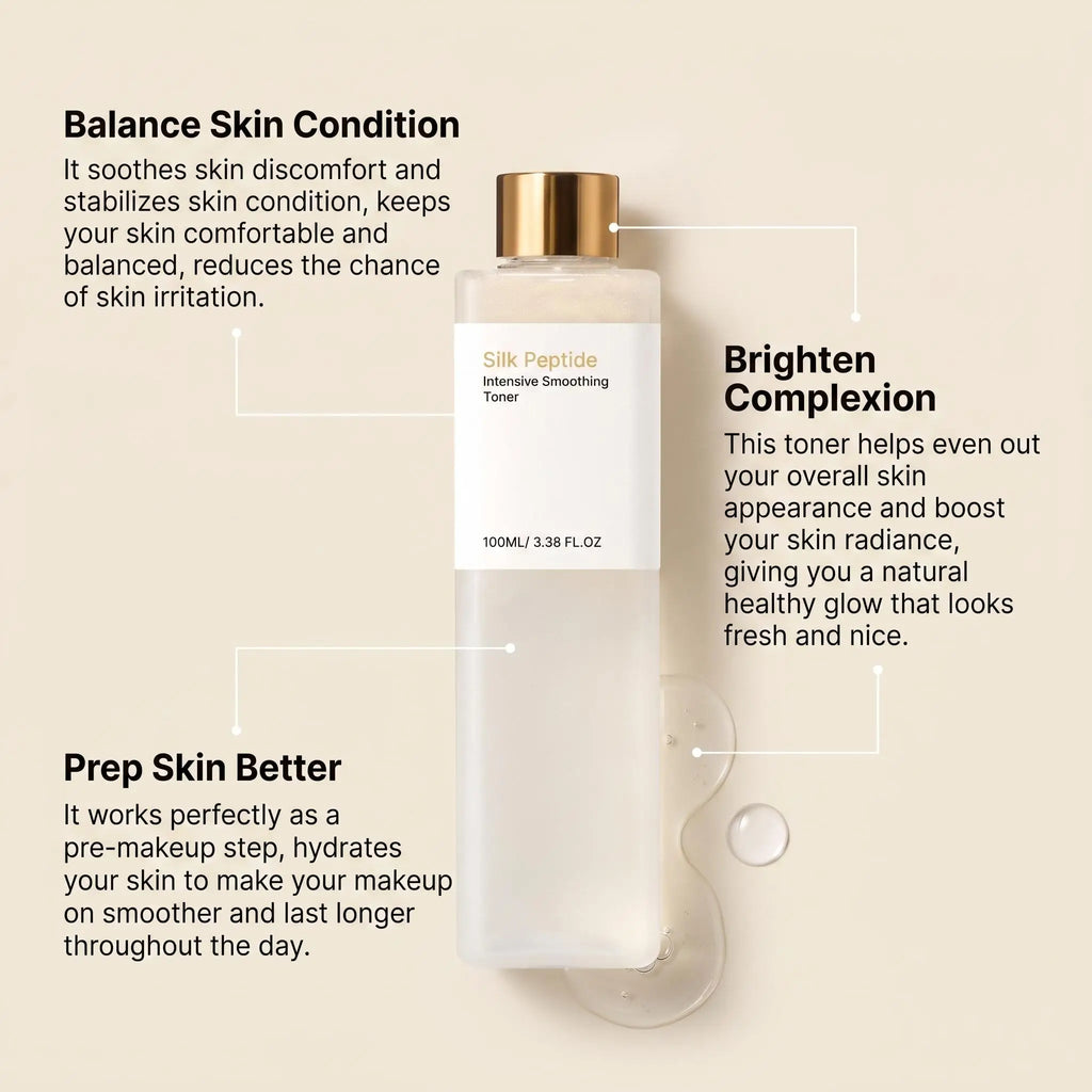 Silk Peptide Facial Toner & Serum Ampoule Set Duo, Korean Glass Skin Glow Care Revitalize Dry Tired-Looking Skin Women Gift Set