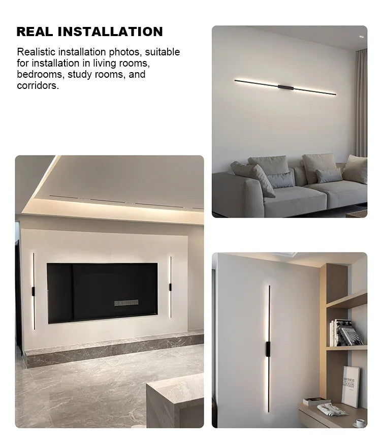 Modern LED Wall Lamp Bedroom Decoration Indoor Fixture Living Minimalist Lines Black Light Sconces Stair Hallway Wall Lights