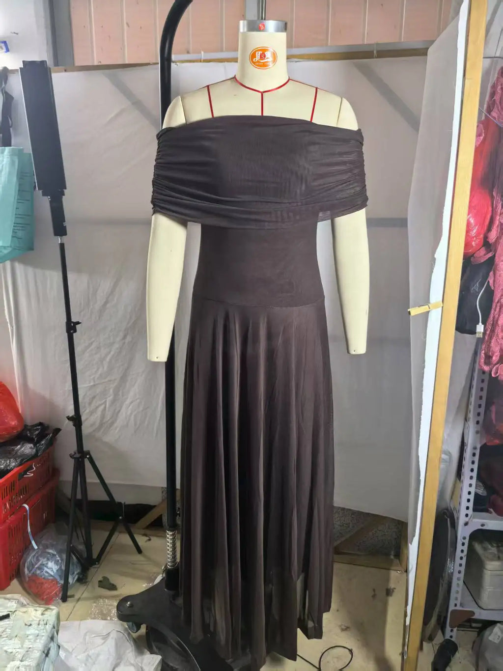 European and American Women's Clothing Tube Top Mesh Stitching Slim Temperament Dress Perspective 2025 Autumn New Models