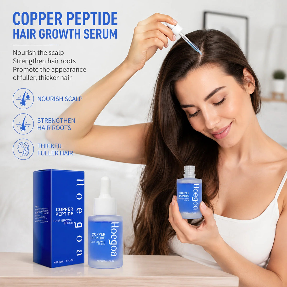 Copper Peptide Hair Care Serum Scalp Health Support Root Strengthen Thicker Appearance Weak Thinning Hair Use