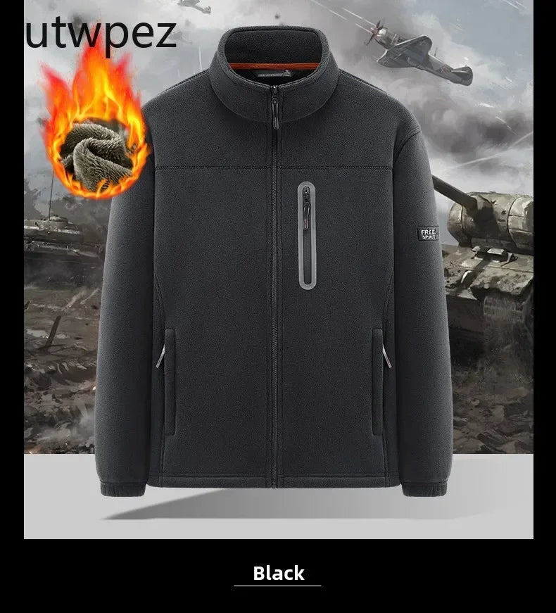 Men Climbing Double Thickened Pocket Jacket Outdoor High Collar Windproof Ski Sweatshirt Coat Man Snow Winter Warm Fleece Jacket