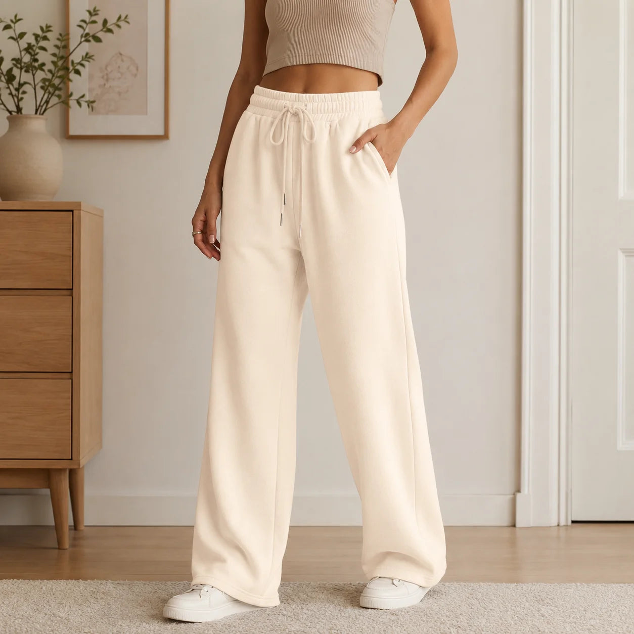 Women Summer Sweatpants 14 Colors Wide Leg Loose Fit Sports Pants Comfortable Drawstring Elastic Waist Casual Streetwear Joggers