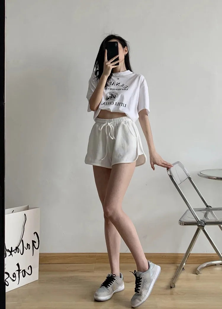 New2026 Women's Summer Casual Loose Drawstring Sports Shorts Elastic High Waist Fitness Running A-line Shorts Leisure Home Pants