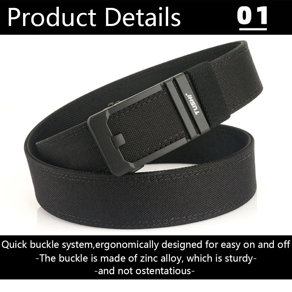TUSHI New Double-layer Reinforced Automatic Buckle Training Quick Hanging Pistol Belt Men Nylon Outdoor Leisure IPSC Accessories