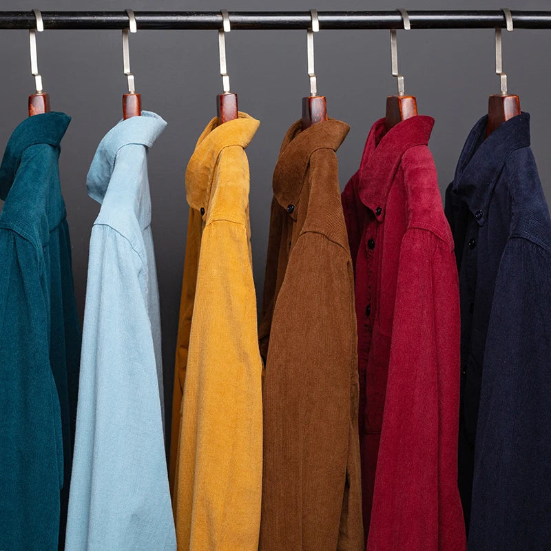 Spring and Autumn New Pure Cotton Corduroy Men's Shirts Large Size Fashion Casual Solid Color Long Sleeve Clothing Youth Tops