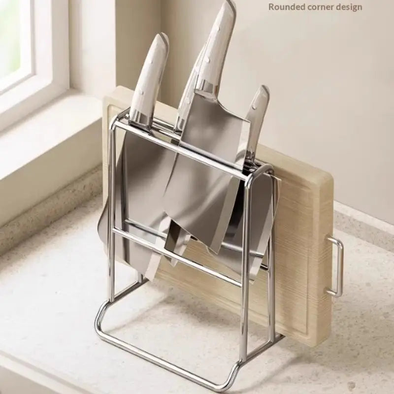 Stainless Steel Knife Holder and Cutting Board Rack Kitchen Organizer for Knives Utensils and Storage
