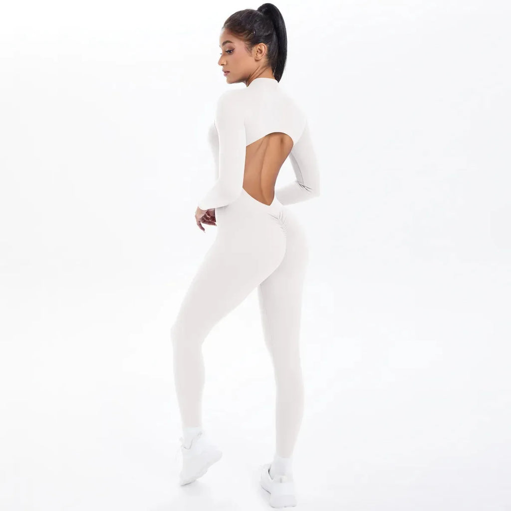 Women's Seamless Yoga Jumpsuits Sports Fitness Zipper Open Back Breathable One-Piece Bodysuits for Gym Running Fitness Workout