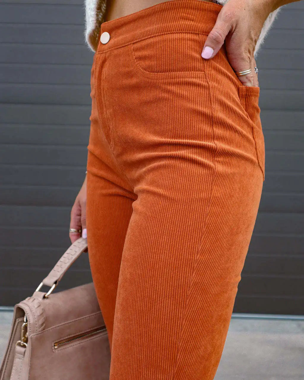Fashionable Retro Women's Slightly Flared Pants Autumn And Winter Solid Color High Waist Button Slim Pants For Dating And Office