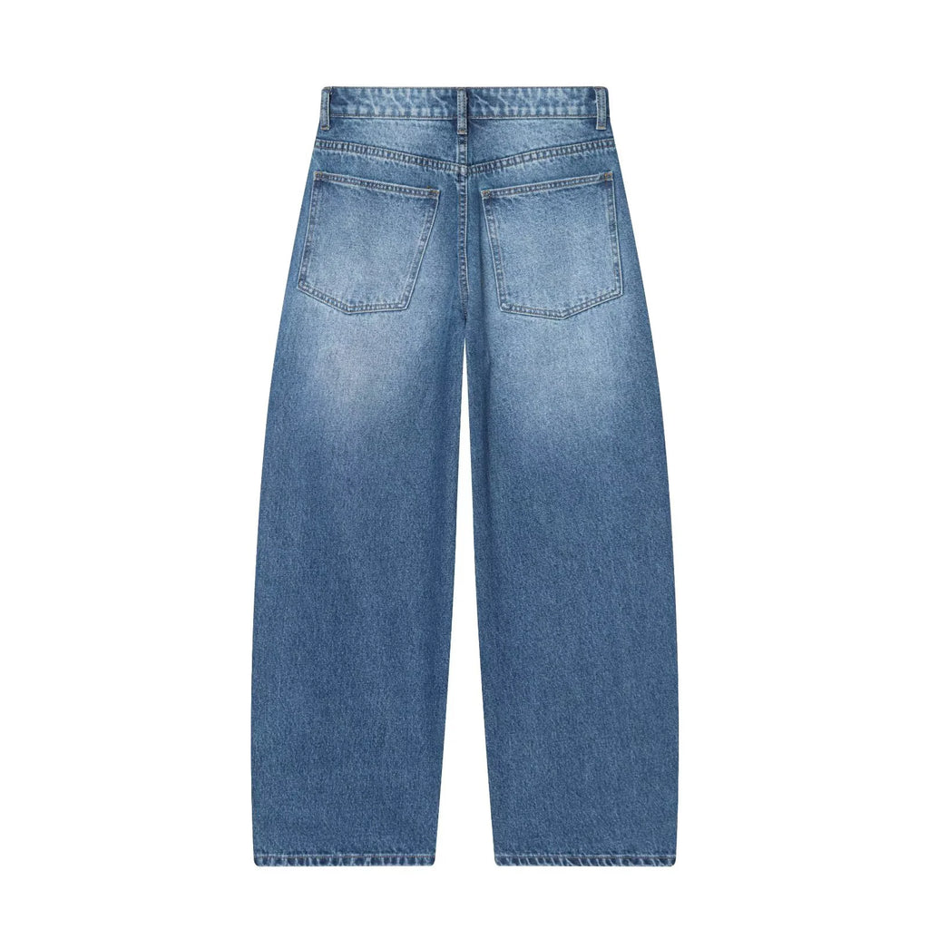 European and American style 2025 winter new women's clothing mid waist balloon version sickle bending knife jeans