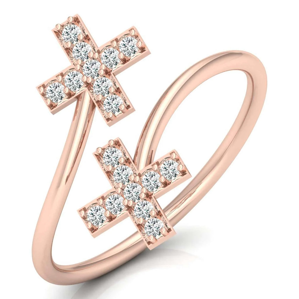 CVD HPHT Lab Created Diamond 10Karat Gold Ring Minimalist Open Bypass Double Cross Diamond Ring Customized Jewelry For Women
