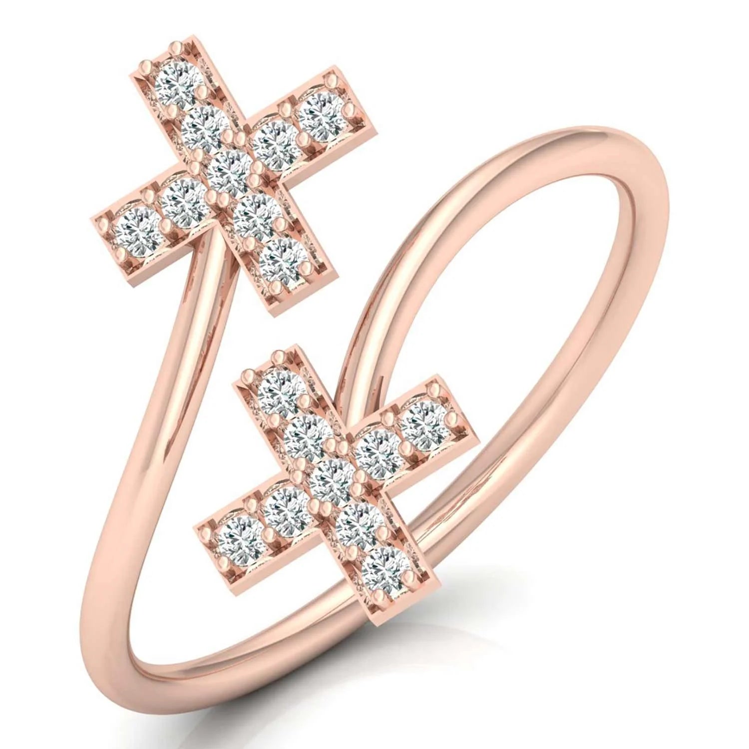CVD HPHT Lab Created Diamond 10Karat Gold Ring Minimalist Open Bypass Double Cross Diamond Ring Customized Jewelry For Women