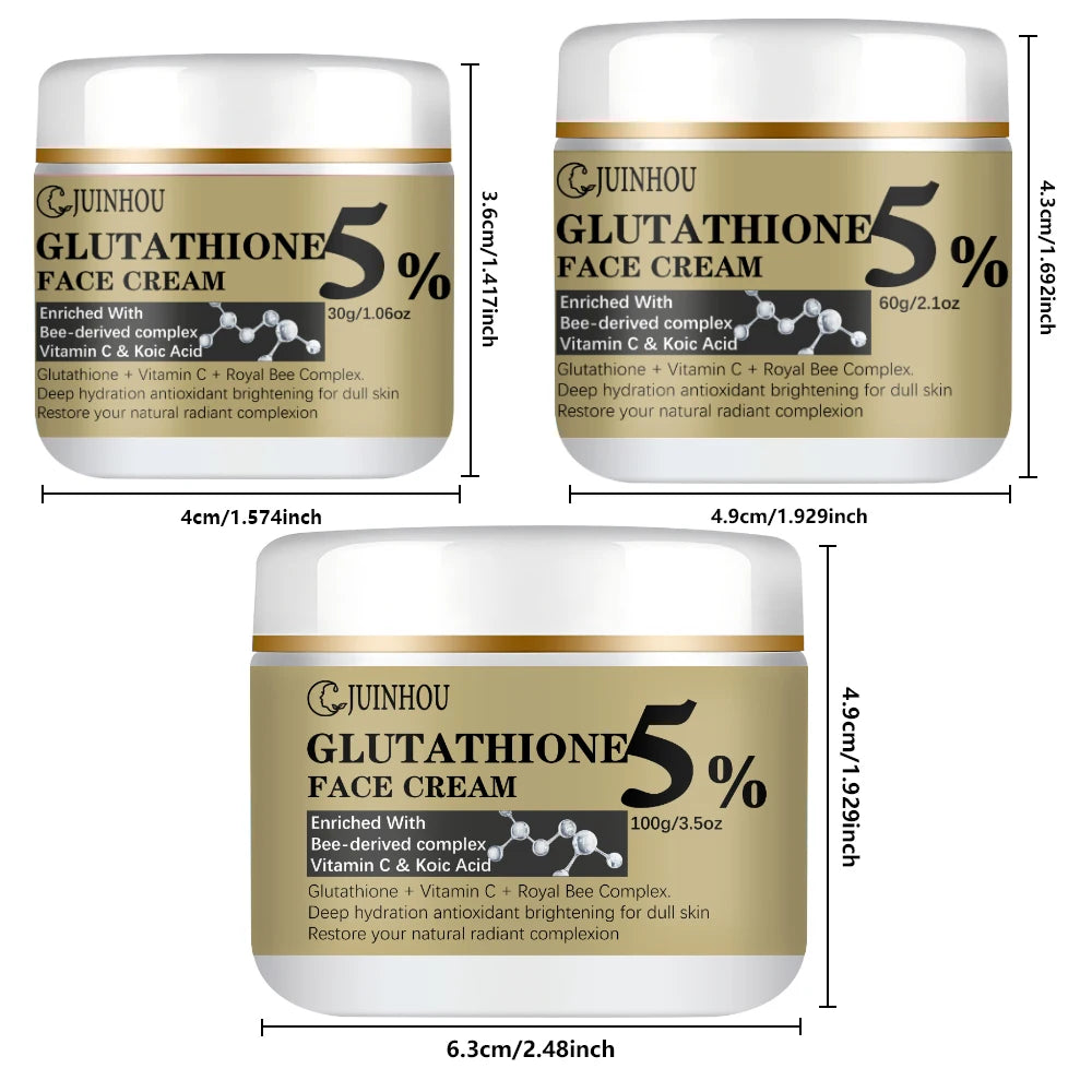 JUINHOU Face Cream 5% Glutathione Bee Complex Vitamin C Kojic Acid Moisturizing Face Cream For Dull Skin Hydrating Skincare Gift