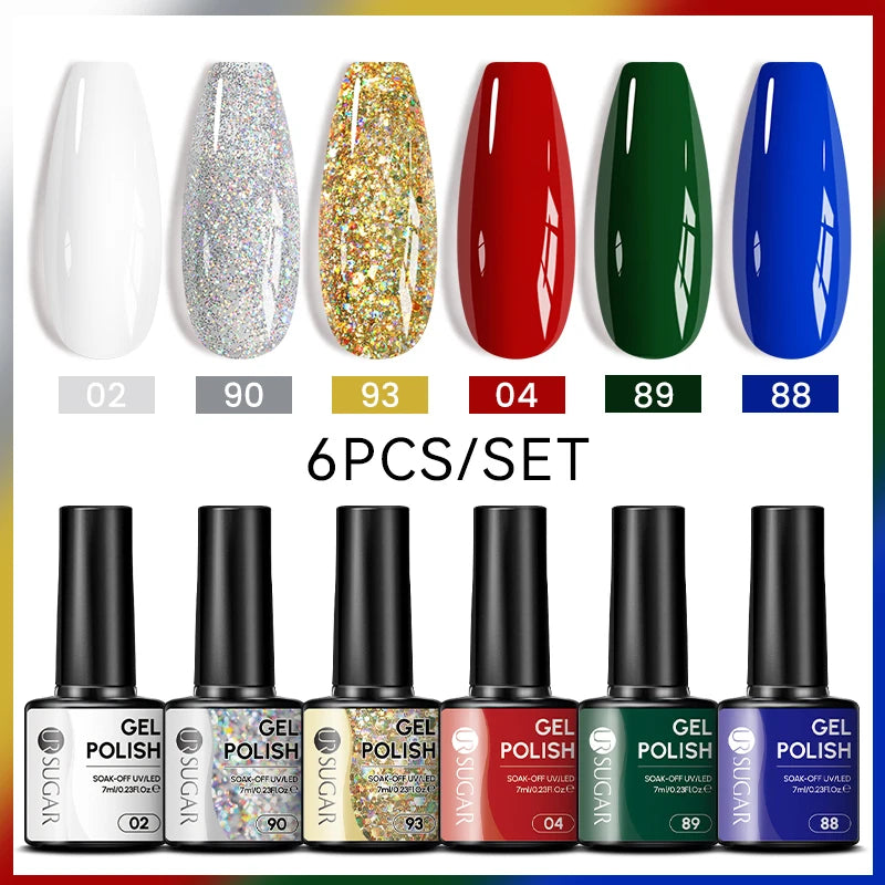 UR SUGAR 6Pcs/Set 7ML Gel DIY Nail Polish Autumn Semi Permanent Soak Off UV LED Gel Varnish Nail Art Design Manicure Kit