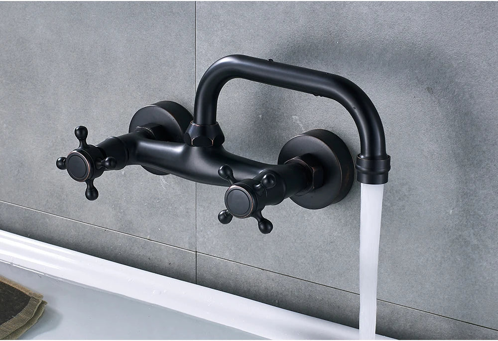 Antique Brass Basin Faucet Wall Mounted Bathroom Mixer Tap Hot Cold Sink Faucet 360 Rotation Spout Chrome Kitchen Mixer Taps