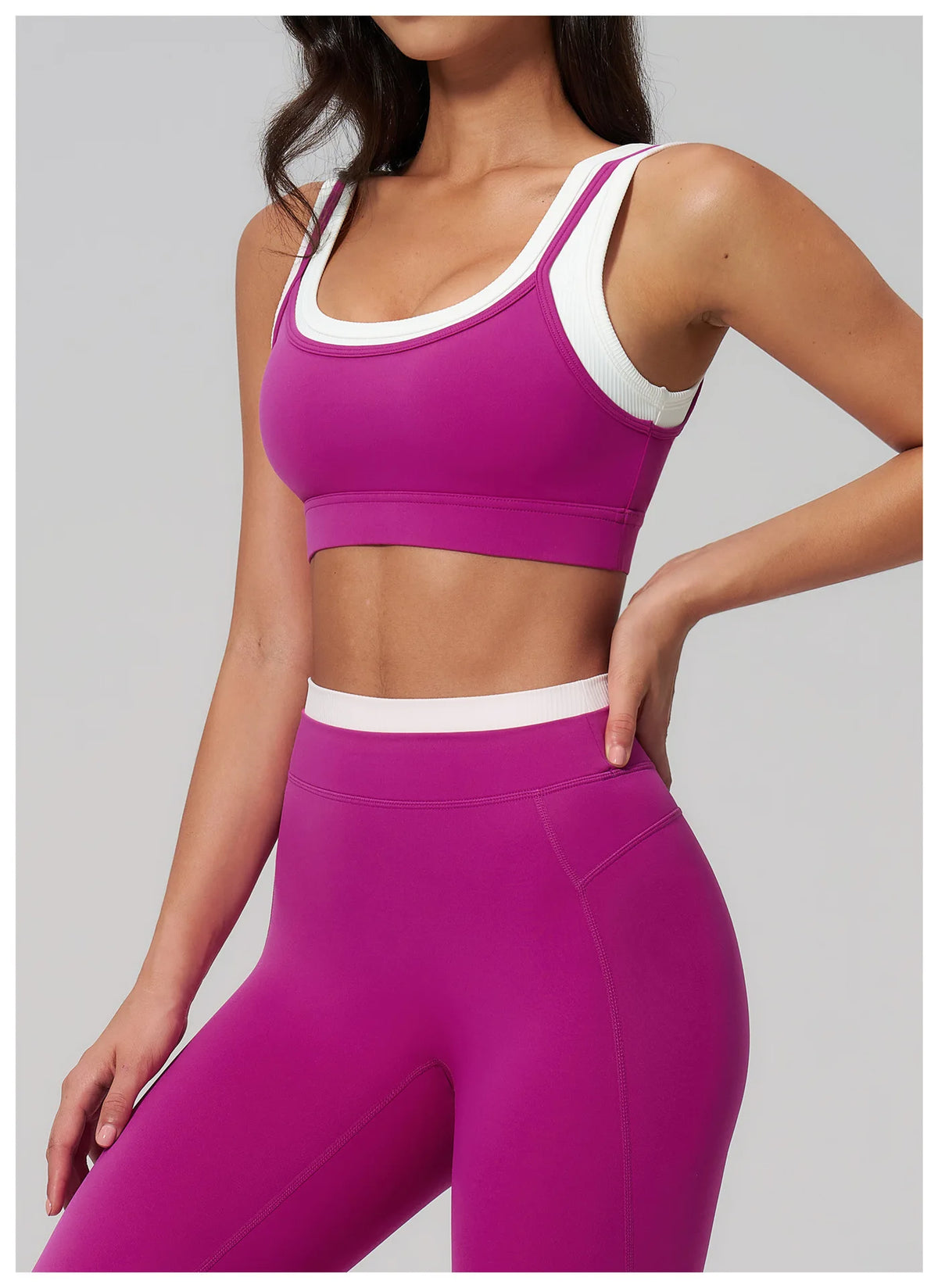 Custom LOGO Women's Naked Fake Two-piece Sports Vest Threaded Contrast Yoga Bra Running Fitness Clothing Top