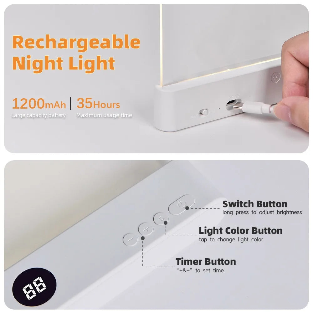 LED Flat Panel Night Vision Reading Light Eye Protection Reading Light Usb Charging Student Night Reading Lamp Book Lamp Indoor