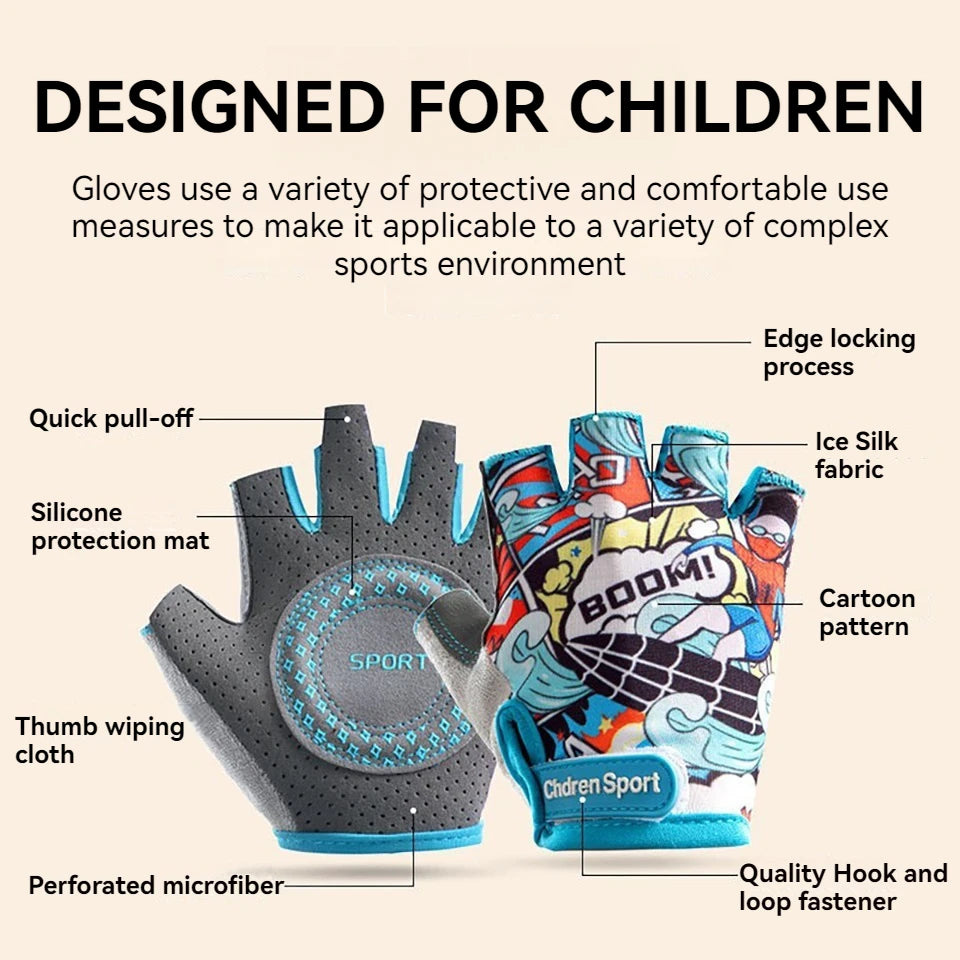 KoKossi Children's Sports Riding Gloves Half Finger Breathable Sweat Absorbing Anti Slip Boy Girl Training Exercise Protection