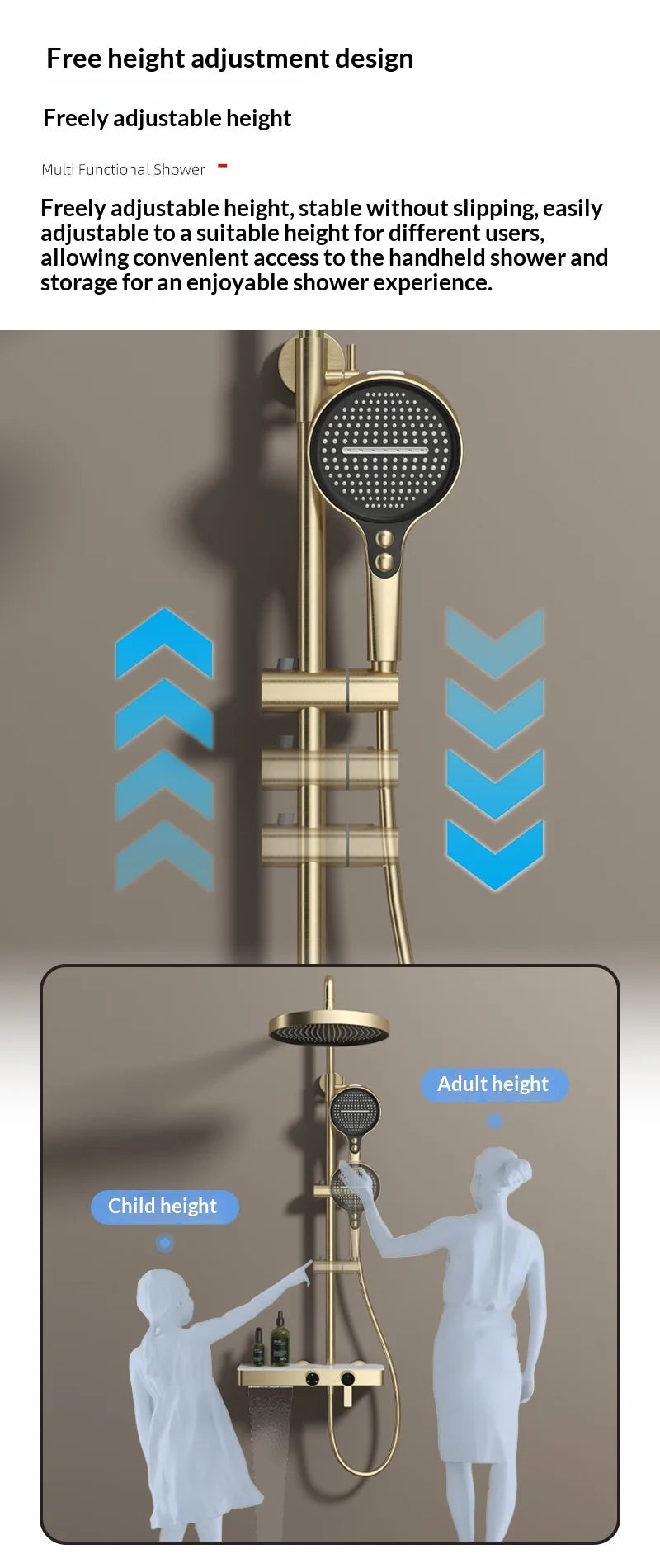 Premium All Copper Shower Set with Heated Waterway Shelf Dual Valves Hot Cold Multi Function High Pressure Shower Head Shower