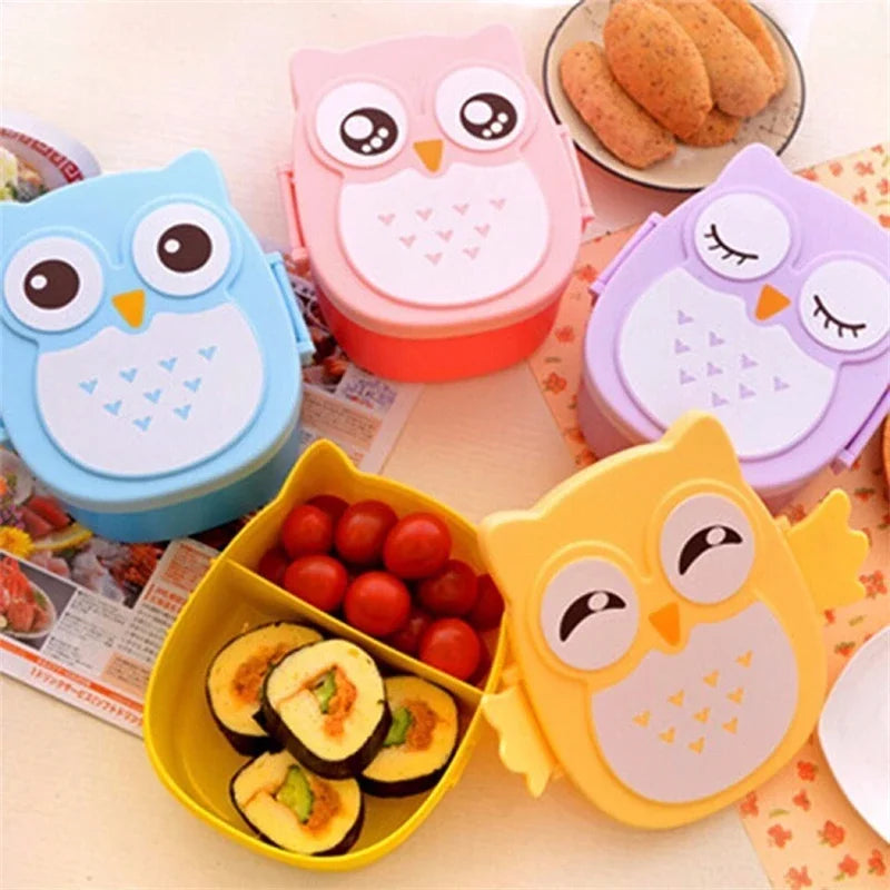 Hamburger Lunch Box Double Tier Cute Burger Bento Lunchbox Microwave Food Container Fork Tableware Set Owl Compartment
