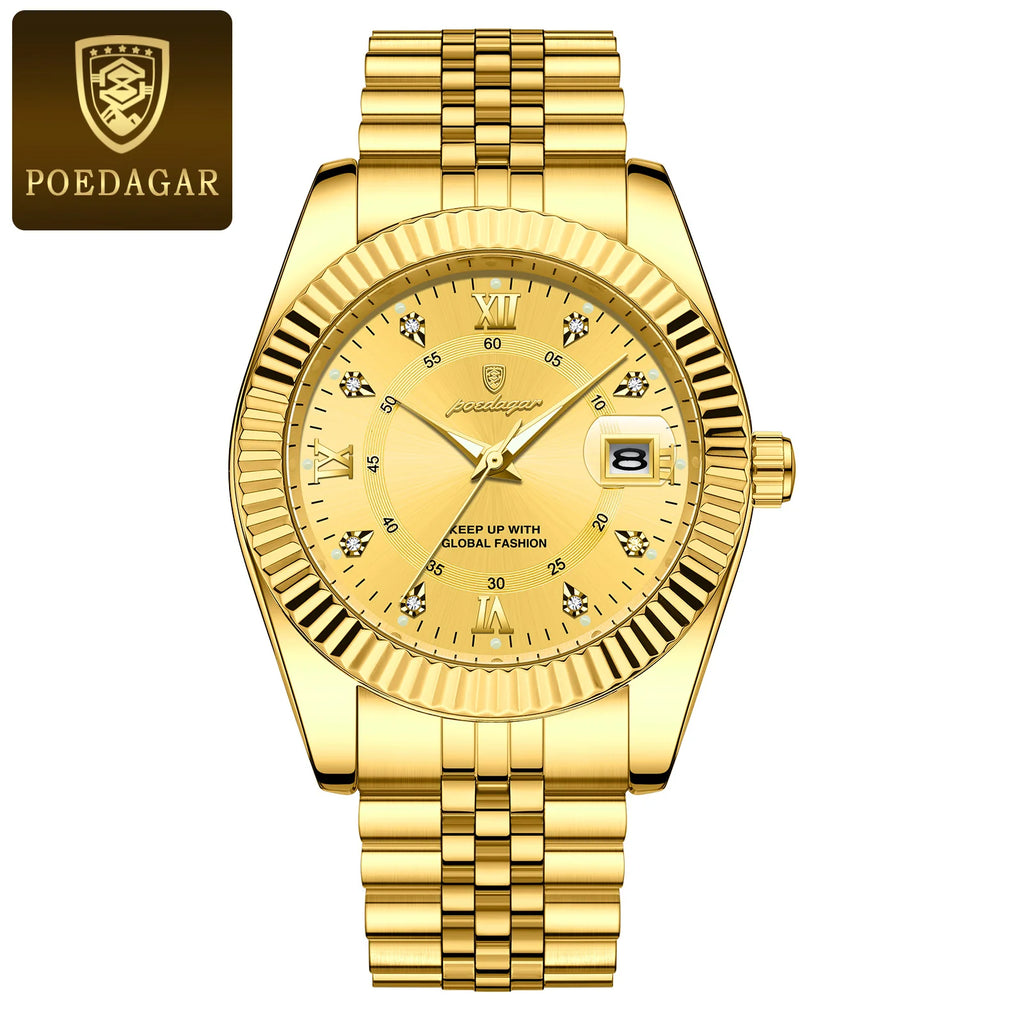 POEDAGAR Luxury Brand Man Wristwatch Waterproof Luminous Date Men Watch Stainless Steel High Quality Sports Men's Quartz Watches