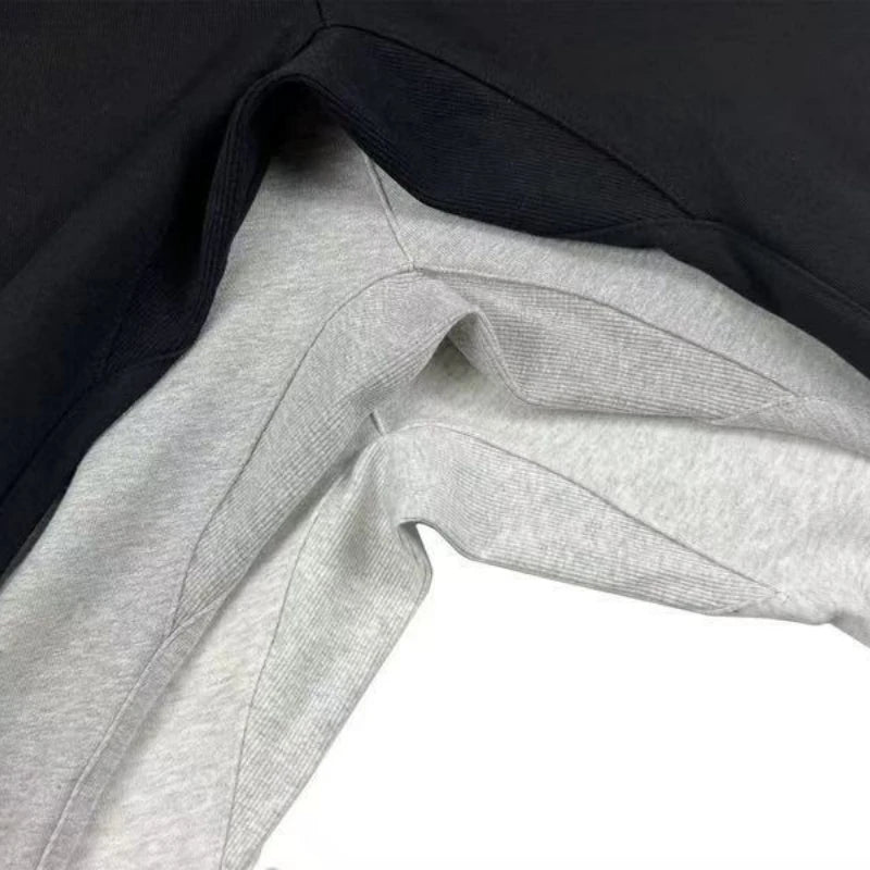 Fashion Double Line Matching Set Men's Drawstring Pants Luxury Design Plush Letter Pants High Street Couple Oversized Pants Set