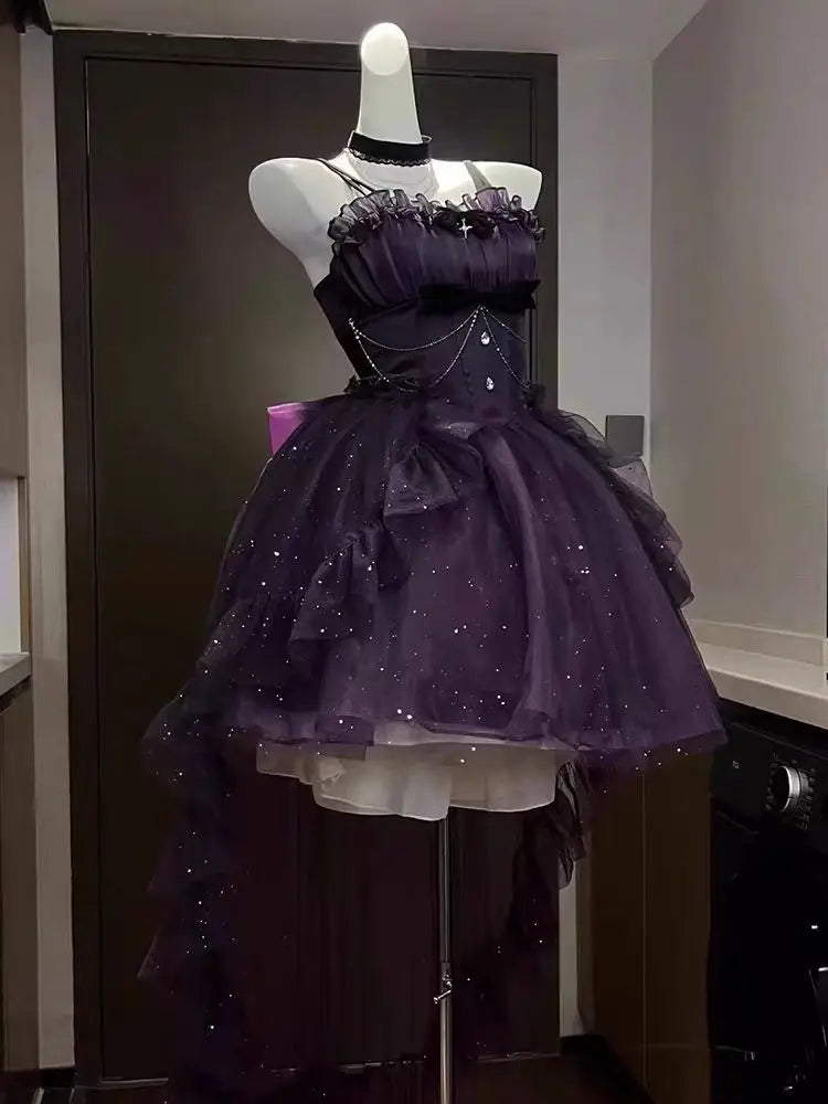 France Vintage Gothic Lolita Dress Set Women Harajuku Y2k Bow Ruffles Party Dress Female Elegant Korean Popular Clothes Summer