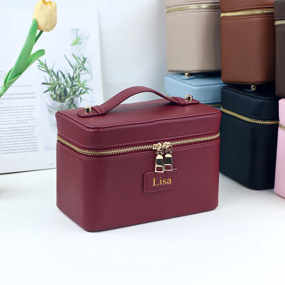 Customized Name PU Leather Cosmetic Bag with Zoned Storage and Large Capacity Toiletry Bag for Autumn and Winter New Products