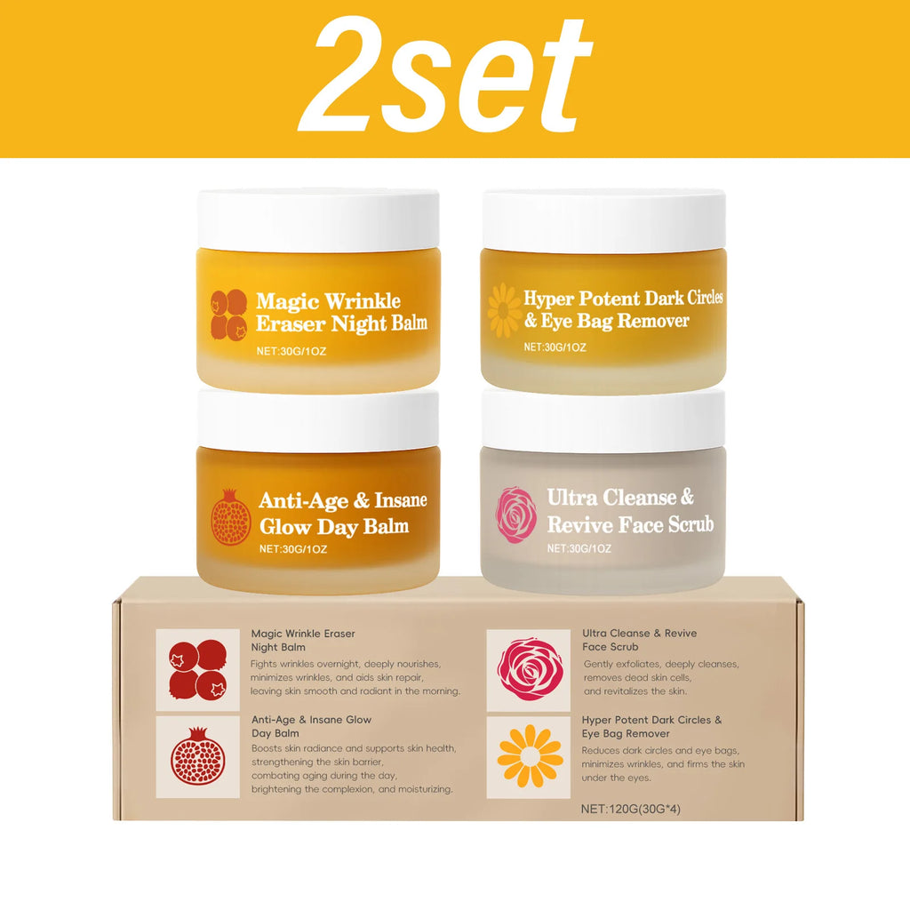 4in1 Day Night Facial Cream Set for Day Balm Night Balm Eye Cream Face Scrub Dull Rough Skin Travel Skincare Kit