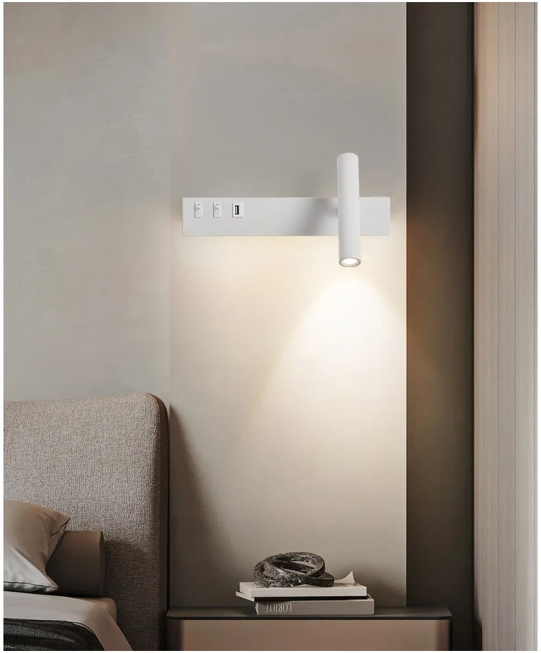 LED wall light with switch, rotatable USB reading spotlight, spotlighting, bedroom bedside hallway home decoration wall light