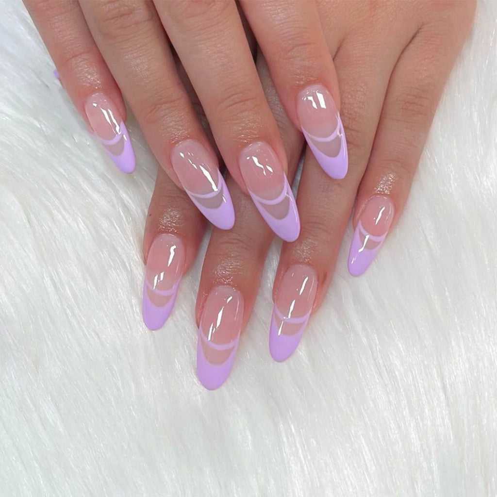 24Pcs/Set Blue Sky White Cloud Fake Nails Glue DIY Manicure Pattern Design False Nail French Stiletto Full Cover Nail Art Tools