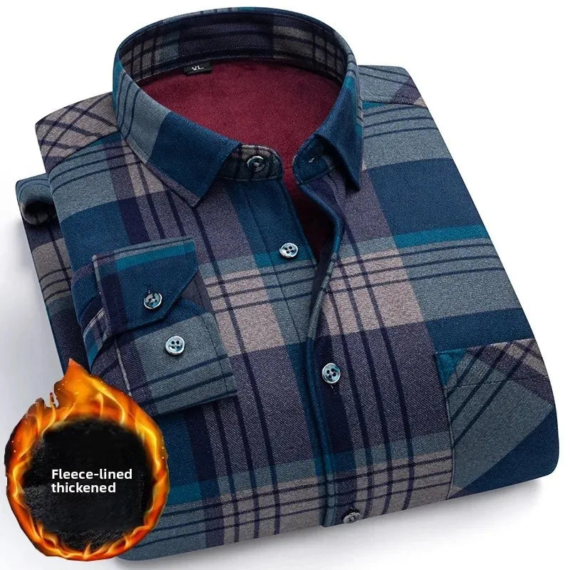 Thickened Fleece Winter Warm Shirt Men's Long Sleeve Plaid Casual Style Dad Clothes Comfortable Breathable Casual Shirt
