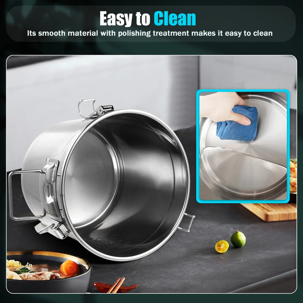 12/33L Airtight Canister 304 Stainless Steel, 3.2Gal Canisters Container w/Lids and Sturdy Locking Clamp,for Rice, Flour, Grain
