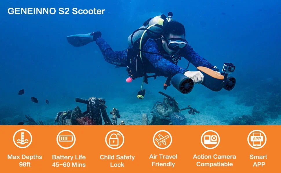 GENEINNO S2 Dual Motor Underwater Scooter | Smart APP Supported Sea Scooter for Scuba, Free Diving, Snorkeling&Swimming for Kids
