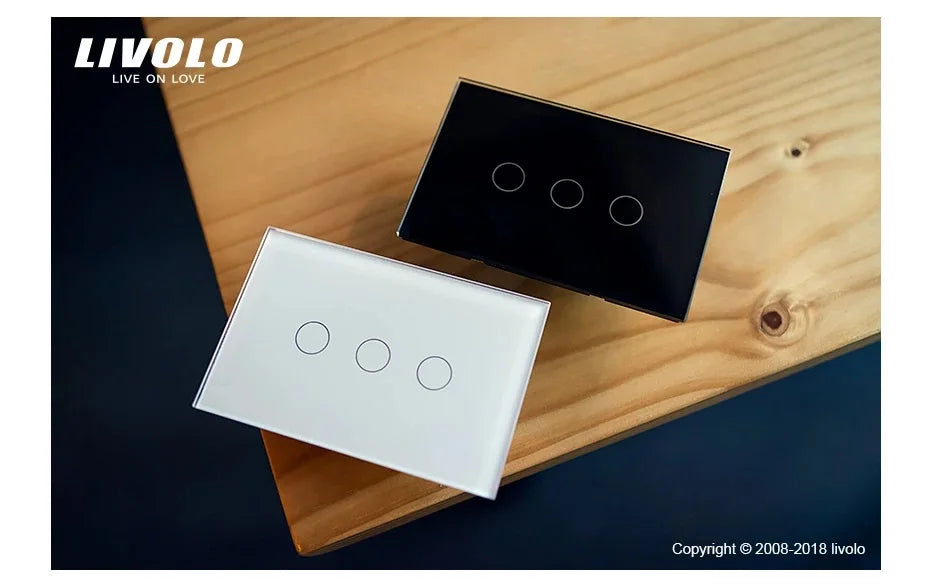 New Livolo US/AU Fashion Electrical Touch Screen Switches 1 Gang 2 Way Wall Light Switch Tempered Crystal Glass Panel,110V-240V