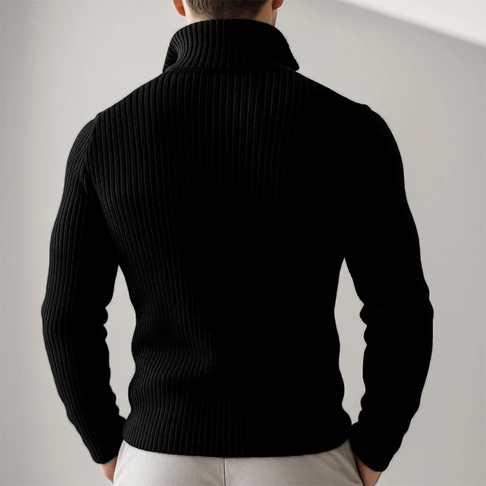 Men Full Zip Stand Collar Cardigan Sweater Knitted Thick Warm Outerwear Jacket for Daily Casual and Outdoor Wear in Cold Weather
