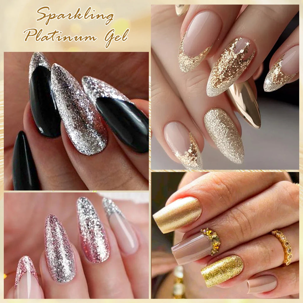 FOUR LILY 8ml Pink Glitter Sequins Gel Nail Polish Shiny Sparkling Platinum Semi Permanant Soak Off Nail Art Varnish Manicure